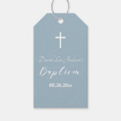 Moderne Taufe Christening White Cross Dusty Blue Geschenkanhänger (Vorderseite)