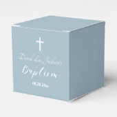 Moderne Taufe Christening White Cross Dusty Blue Geschenkschachtel (Vorderseite)