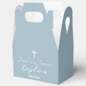 Moderne Taufe Christening White Cross Dusty Blue Geschenkschachtel (Offen)
