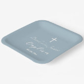 Moderne Taufe Christening White Cross Dusty Blue Pappteller (Gewinkelt)