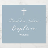 Moderne Taufe Christening White Cross Dusty Blue Schaumweinetikett (Einzelnes Label)