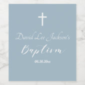 Moderne Taufe Christening White Cross Dusty Blue Weinetikett (Einzelnes Label)