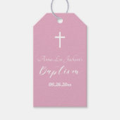 Moderne Taufe Christening White Cross Dusty Pink Geschenkanhänger (Vorderseite)
