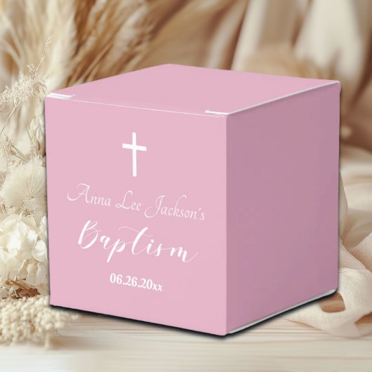 Moderne Taufe Christening White Cross Dusty Pink Geschenkschachtel