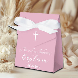 Moderne Taufe Christening White Cross Dusty Pink Geschenkschachtel