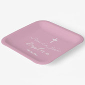 Moderne Taufe Christening White Cross Dusty Pink Pappteller (Gewinkelt)
