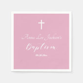 Moderne Taufe Christening White Cross Dusty Pink Serviette (Vorderseite)