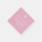 Moderne Taufe Christening White Cross Dusty Pink Serviette (Ecke)