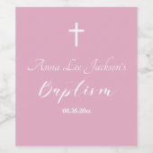 Moderne Taufe Christening White Cross Dusty Pink Weinetikett (Einzelnes Label)