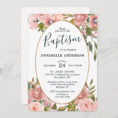 Moderne Taufe des Blumenrosa Blush Gold Garden Einladung (Vorne/Hinten)