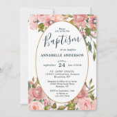 Moderne Taufe des Blumenrosa Blush Gold Garden Einladung (Vorderseite)