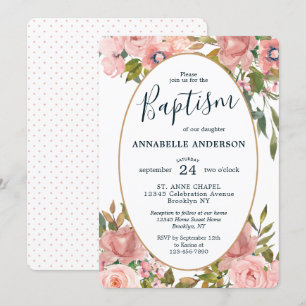 Moderne Taufe des Blumenrosa Blush Gold Garden Einladung