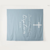 Moderne Taufe Dusty Blue Begrüßungsgrunst Wandteppich (Vorderseite (Horizontal))