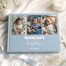 Moderne Taufe Foto Collage Dusty Blue