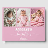 Moderne Taufe Foto Collage Dusty Pink Gästebuch (Vorderseite)