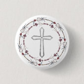 Moderne Taufe Grauweißer Christlicher Kranz Button (Vorderseite)