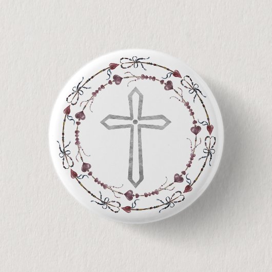 Moderne Taufe Grauweißer Christlicher Kranz Button (Vorderseite)