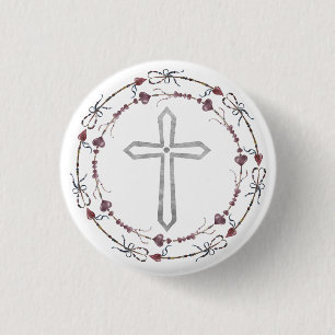 Moderne Taufe Grauweißer Christlicher Kranz Button
