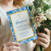 Moderne Taufe in Dusty Blue Einladung