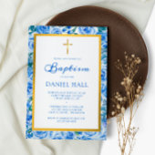 Moderne Taufe in Dusty Blue Einladung