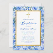 Moderne Taufe in Dusty Blue Einladung (Vorderseite)