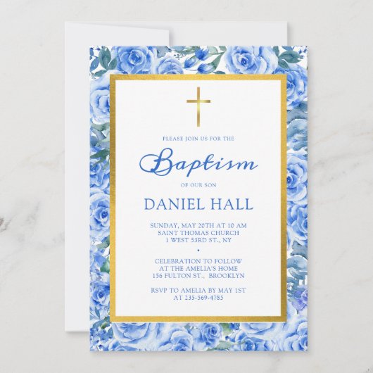 Moderne Taufe in Dusty Blue Einladung (Vorderseite)
