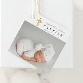 Moderne Taufe mit blauem Script-Foto Geschenkanhänger