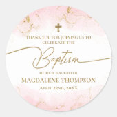 Moderne Taufe mit rosa Goldkreuz Runder Aufkleber (Vorderseite)