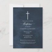 Moderne Taufe unter Navy Blue & White Cross Einladung (Vorderseite)