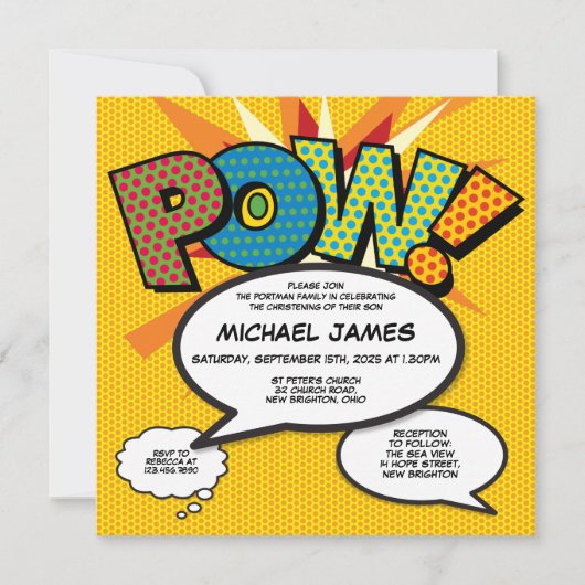 Moderne Taufe Weihnachten Spaß Comic Buch Foto Einladung (Vorderseite)