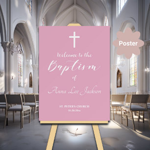 Moderne Taufe Weißes Kreuz Dusty Pink Willkommen Poster