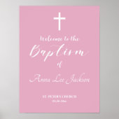 Moderne Taufe Weißes Kreuz Dusty Pink Willkommen Poster (Vorne)