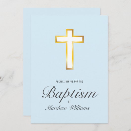 Moderne Taufkirche Imitats Goldene Foil Cross Einladung (Vorne/Hinten)