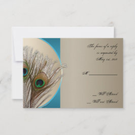Moderne Taupe Aqua Peacock Feather Response Card RSVP Karte