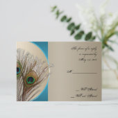 Moderne Taupe Aqua Peacock Feather Response Card RSVP Karte (Stehend Vorderseite)