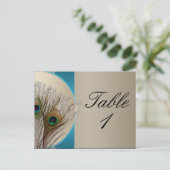 Moderne Taupe Aqua Peacock Feather Tischnummer (Stehend Vorderseite)