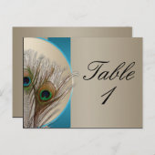 Moderne Taupe Aqua Peacock Feather Tischnummer (Vorne/Hinten)