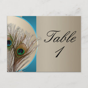Moderne Taupe Aqua Peacock Feather Tischnummer