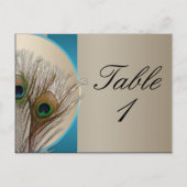 Moderne Taupe Aqua Peacock Feather Tischnummer (Vorderseite)