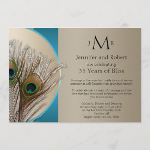 Moderne Taupe-Aquamarin-Pfau-Hochzeit-Jubiläum Einladung