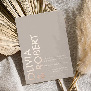 Moderne Taupe-Beige-Bold-Minimalistische Hochzeit Folieneinladung