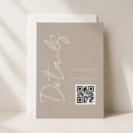 Moderne Taupe Beige QR Code Hochzeitsdetails Begleitkarte