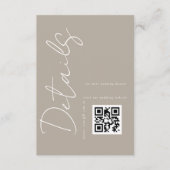 Moderne Taupe Beige QR Code Hochzeitsdetails Begleitkarte (Vorderseite)