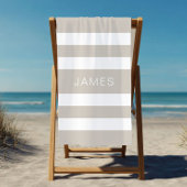 Moderne Taupe Beige Streifen Name Strandtuch