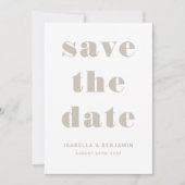 Moderne Taupe Beige Typografie Hochzeit Save The Date (Vorderseite)