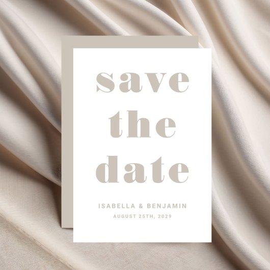 Moderne Taupe Beige Typografie Hochzeit Save The Date