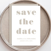 Moderne Taupe Beige Typografie Hochzeit Save The Date