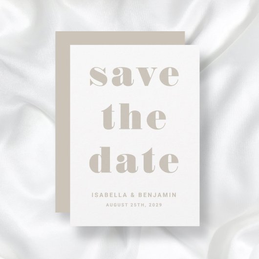 Moderne Taupe Beige Typografie Hochzeit Save The Date