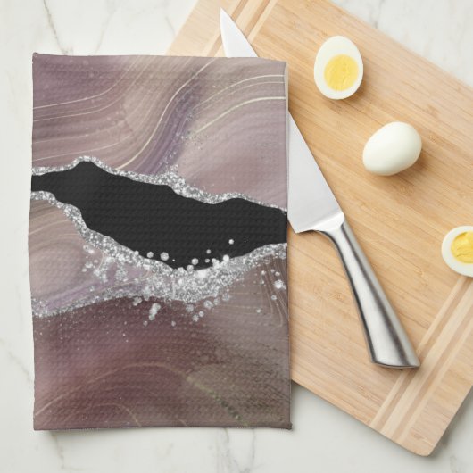 Moderne Taupe & Black Agate Silver Earth Ton Geschirrtuch (Viertel Falte)