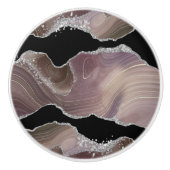 Moderne Taupe & Black Agate Silver Glitzer Geode Keramikknauf (Vorderseite)